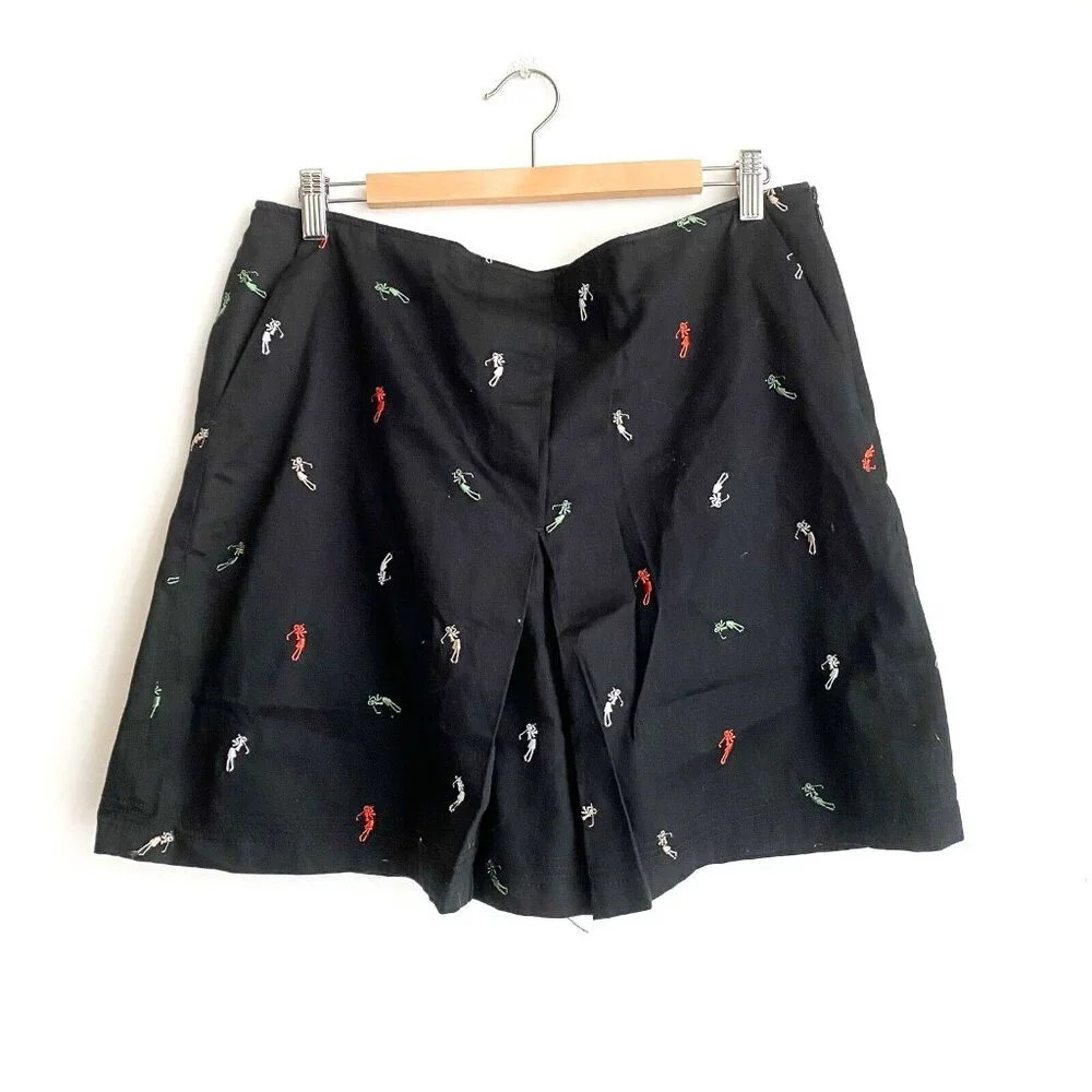 Vintage Lizgolf Cotton Black Embroidered Golf Skort 14